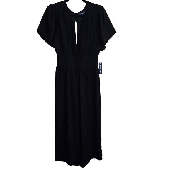 Modcloth Pants - ModCloth NWT Black Wide Leg Zebra Tone On Tone Short Sleeve Jumpsuit Size 6